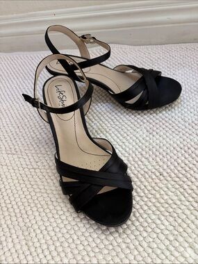 Life Stride Black Strappy Ankle‑Buckle Heels